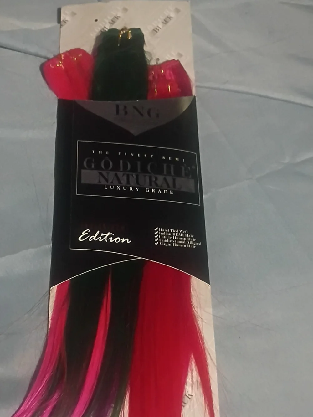Godiche Natural Remy Hair Extensions - Black & Hot Pink